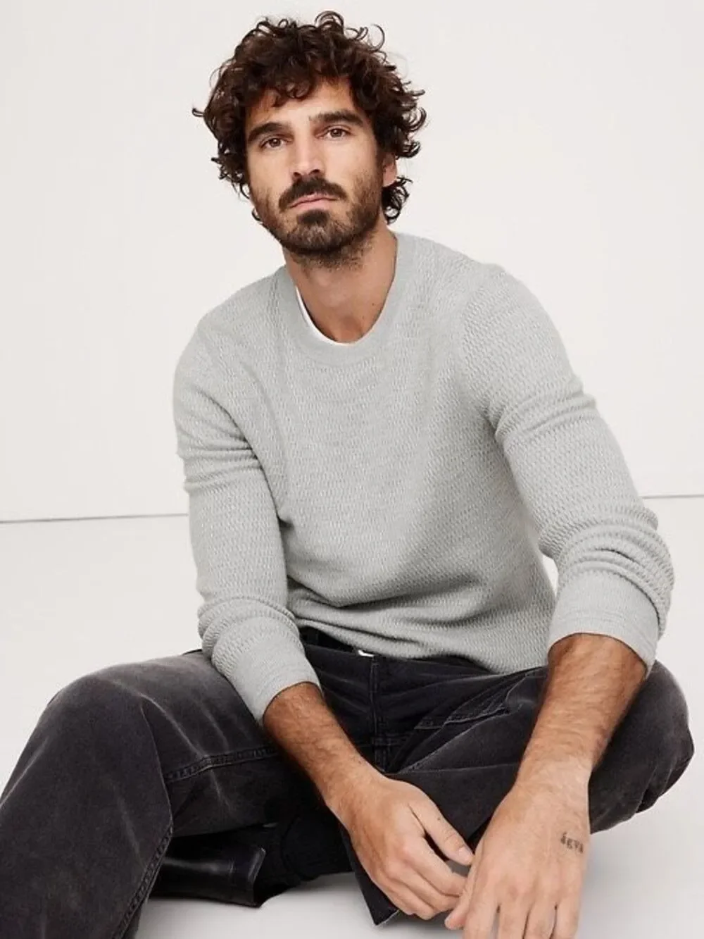 Banana Republic Merino Thermal-Knit crew neck pullover Sweater gray men’s large